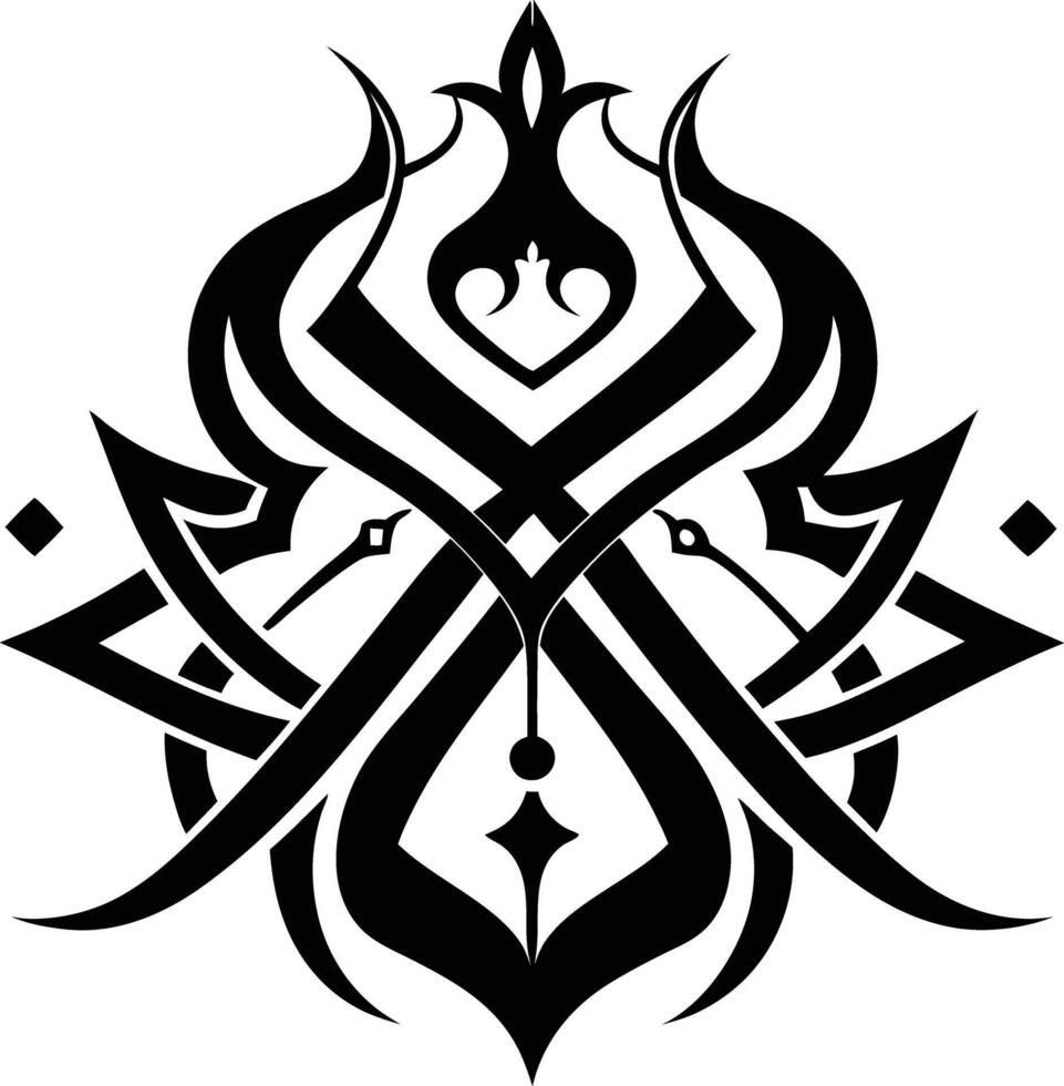 A Black and white symmetrical calligraphic pattern illustration vector
