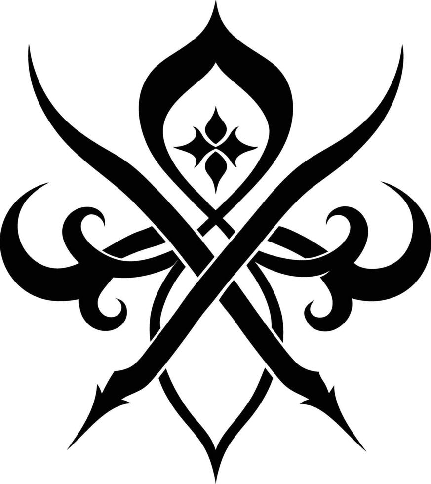 A Black and white symmetrical calligraphic pattern illustration vector