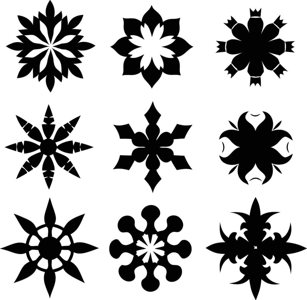 set of symmetrical calligraphic pattern illustration black and white vector