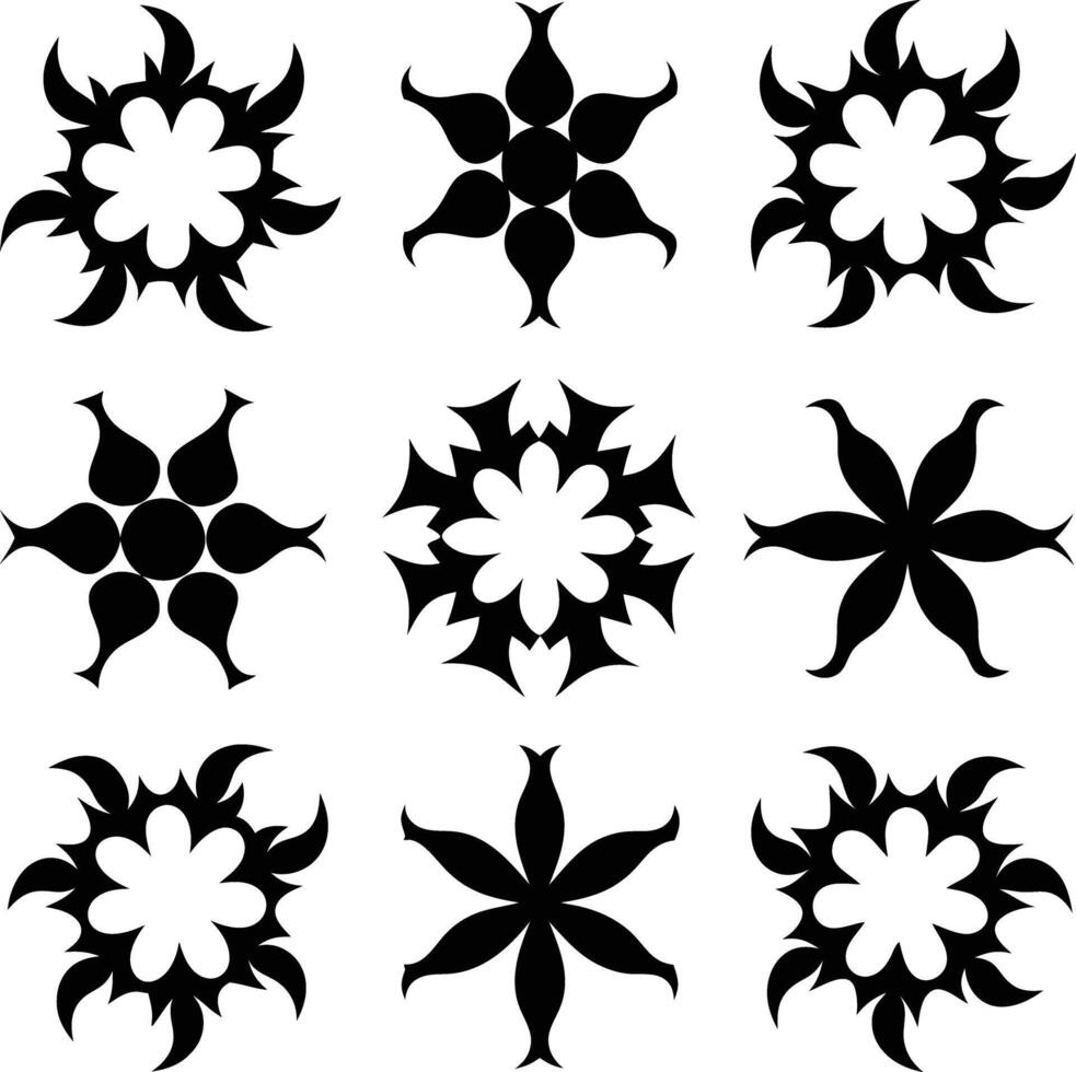 set of symmetrical calligraphic pattern illustration black and white vector