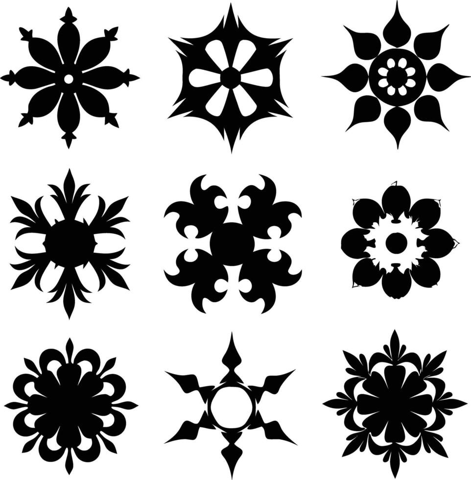 set of symmetrical calligraphic pattern illustration black and white vector