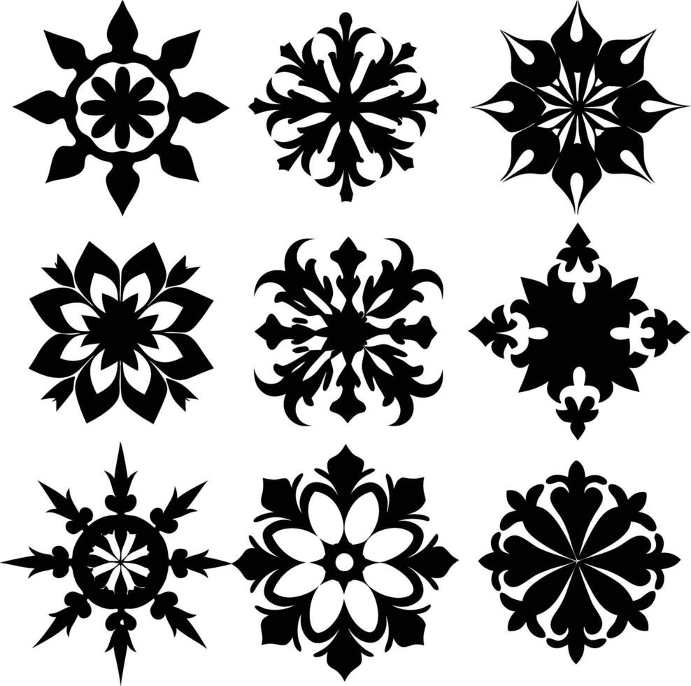 set of symmetrical calligraphic pattern illustration black and white vector