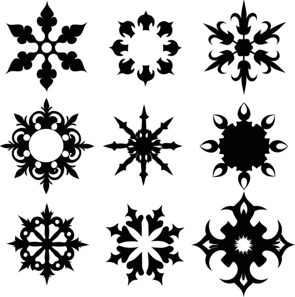 set of symmetrical calligraphic pattern illustration black and white vector