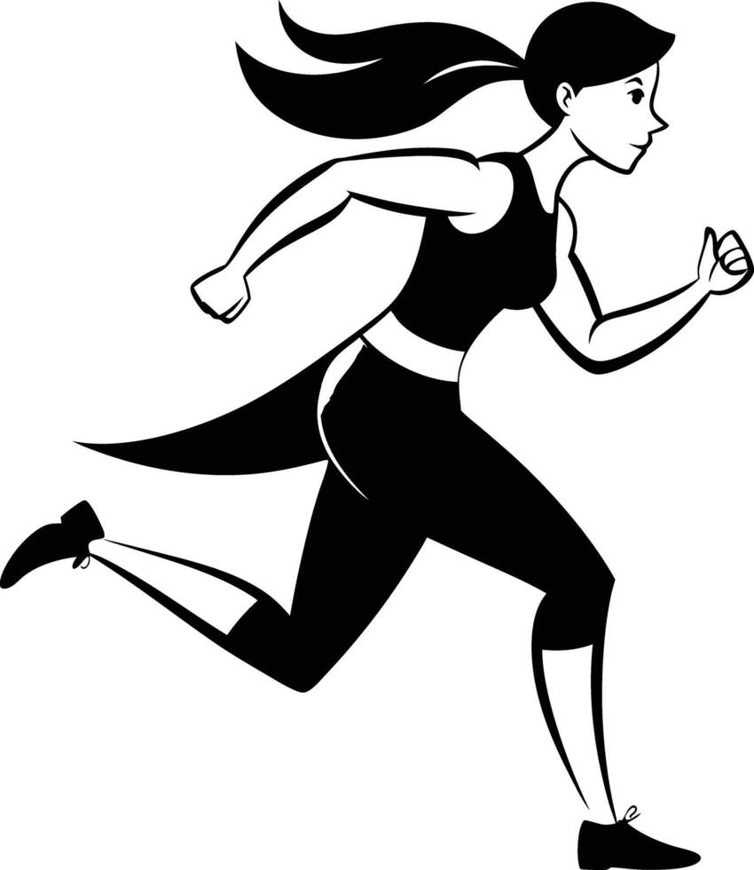 silhouette of a woman running illustration black and white vector
