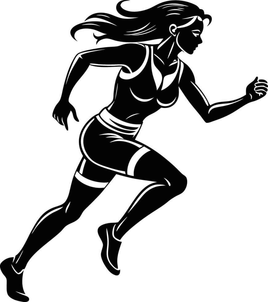 silhouette of a woman running illustration black and white vector