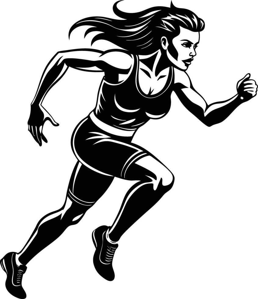 silhouette of a woman running illustration black and white vector