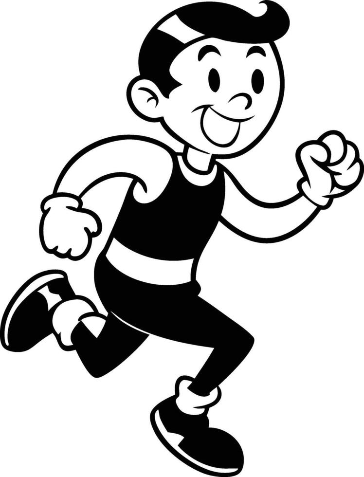 cartoon people running illustration black and white vector