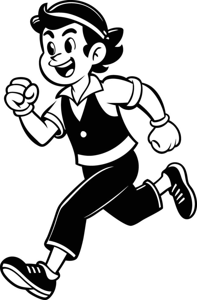 cartoon people running illustration black and white vector