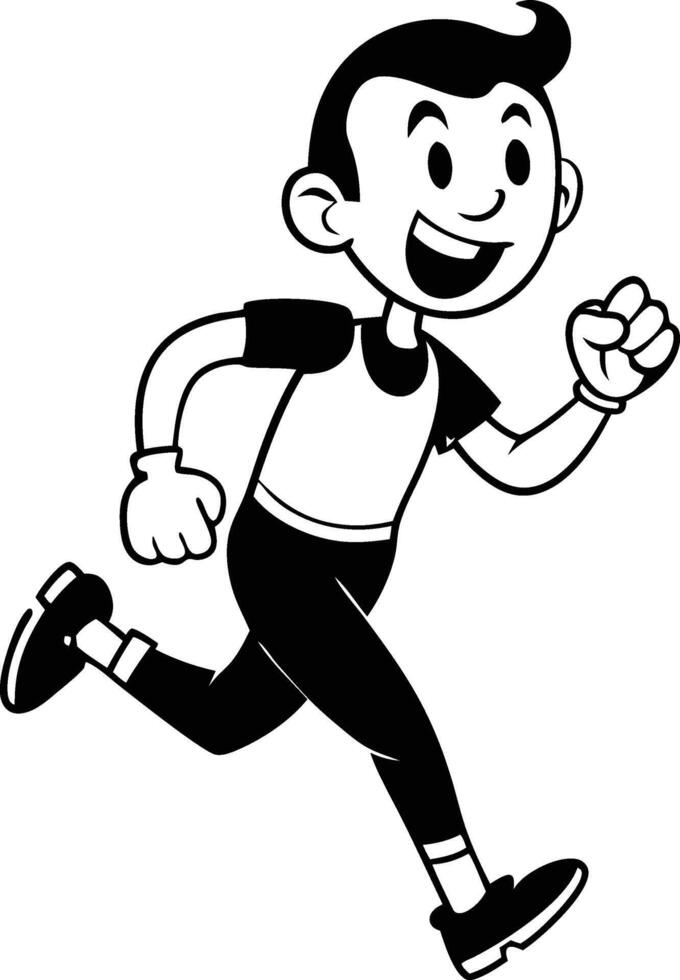 cartoon people running illustration black and white vector