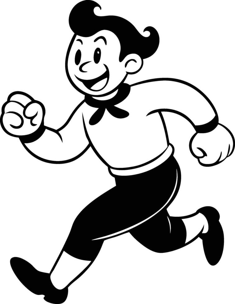 cartoon people running illustration black and white vector