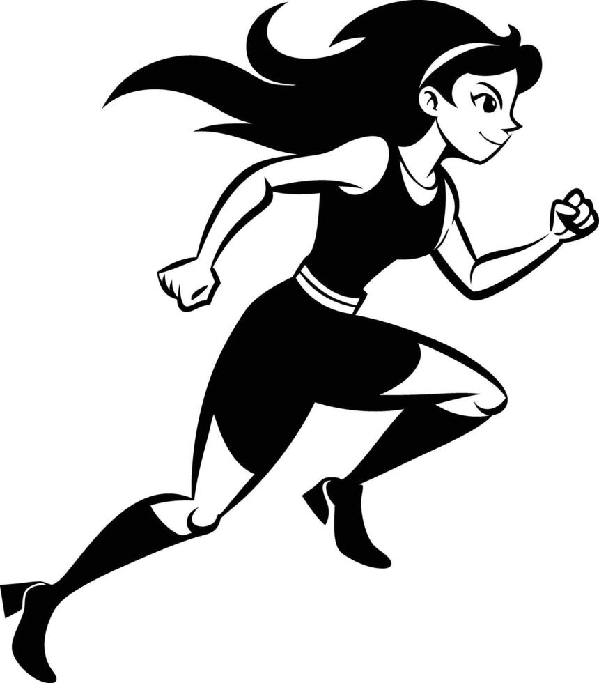 silhouette of a woman running illustration black and white vector