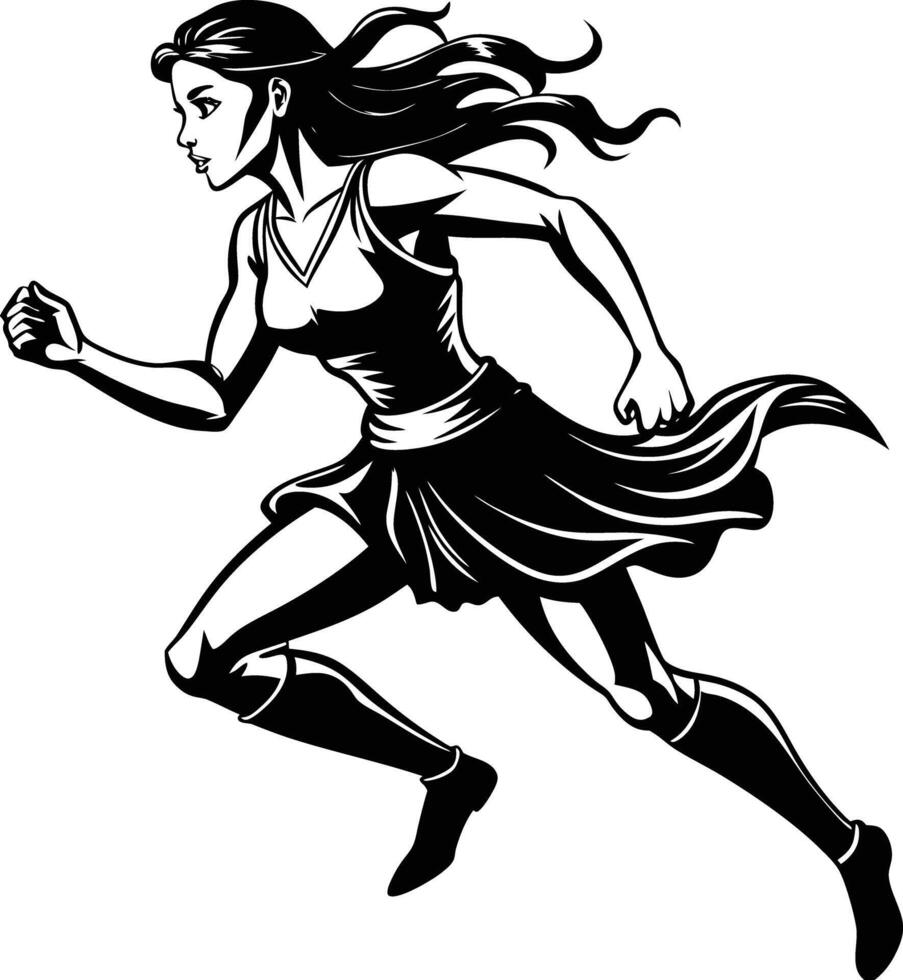 silhouette of a woman running illustration black and white vector
