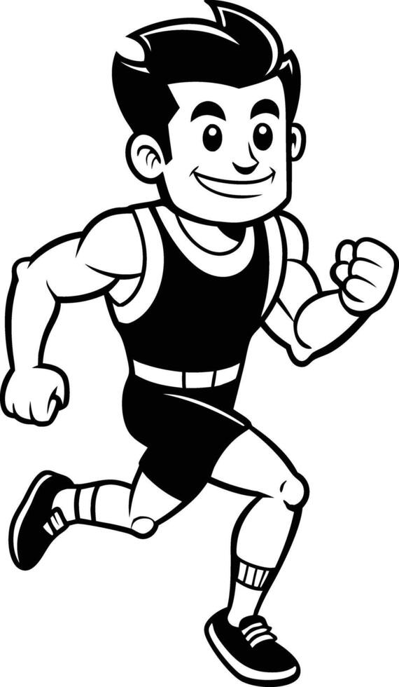 cartoon people running illustration black and white vector