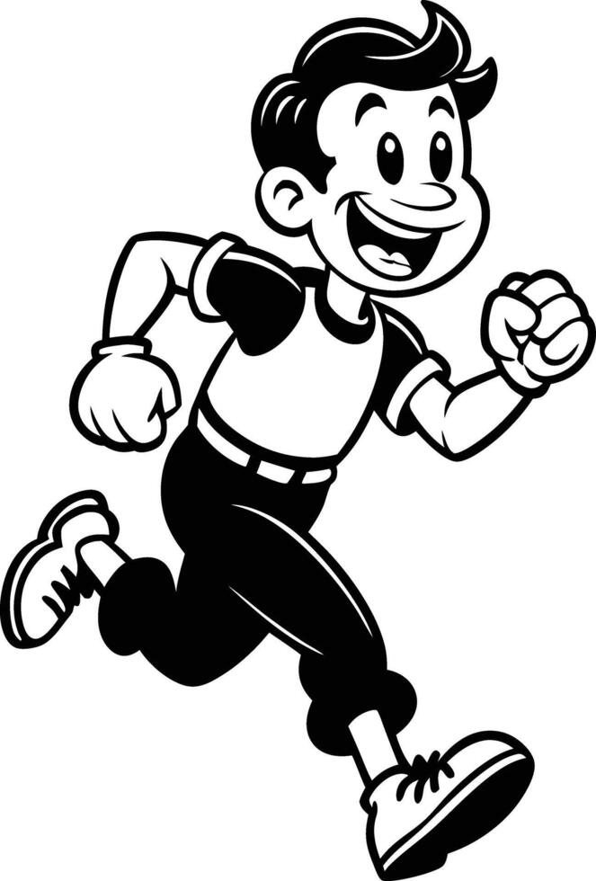 cartoon people running illustration black and white vector