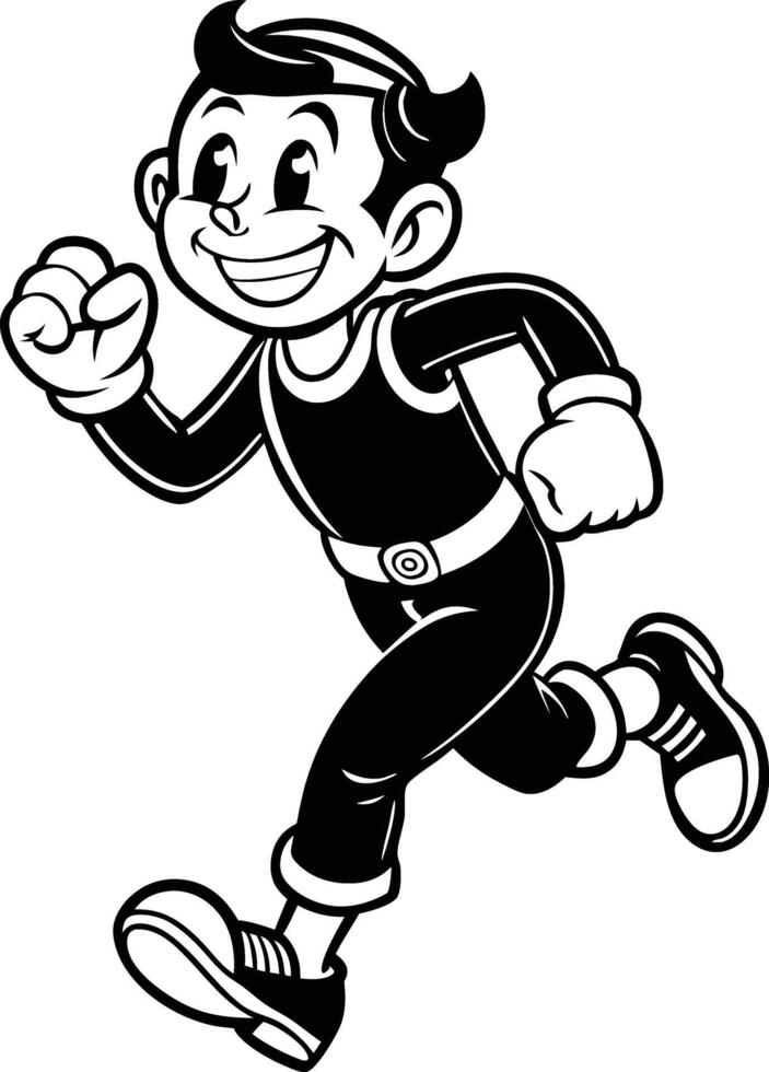 cartoon people running illustration black and white vector