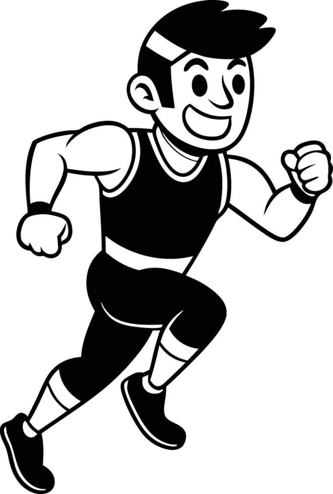 cartoon people running illustration black and white vector