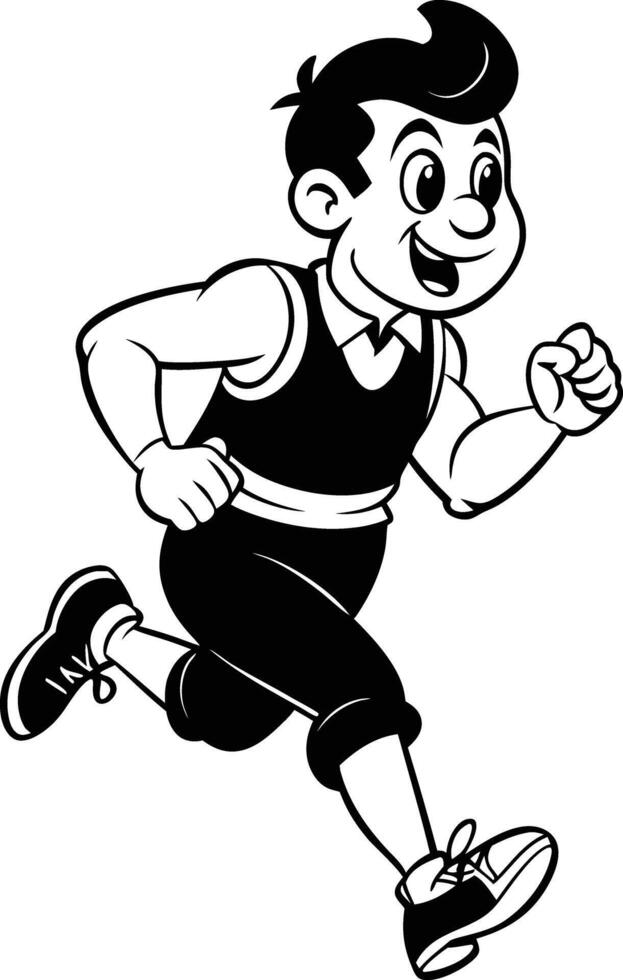 cartoon people running illustration black and white vector