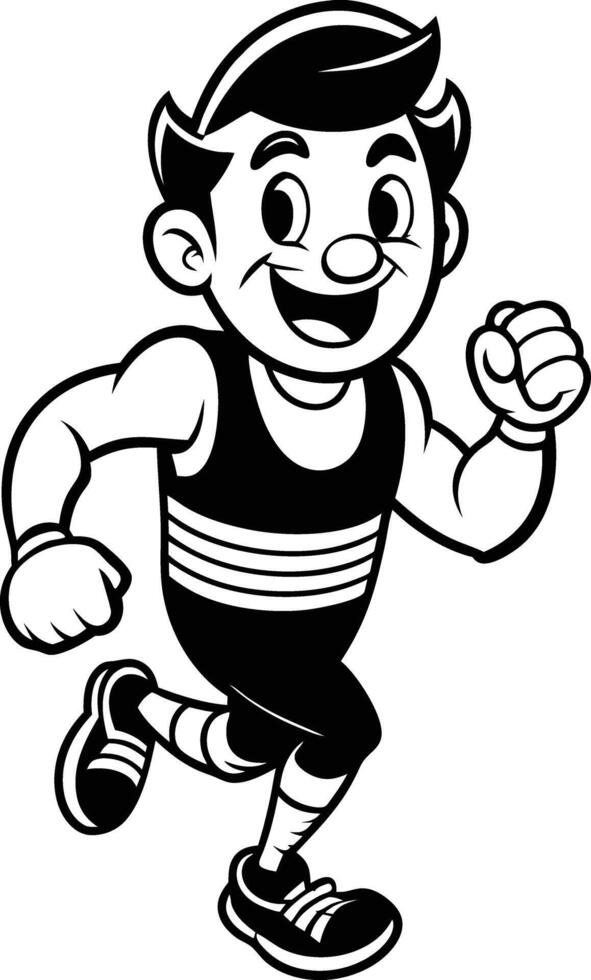 cartoon people running illustration black and white vector