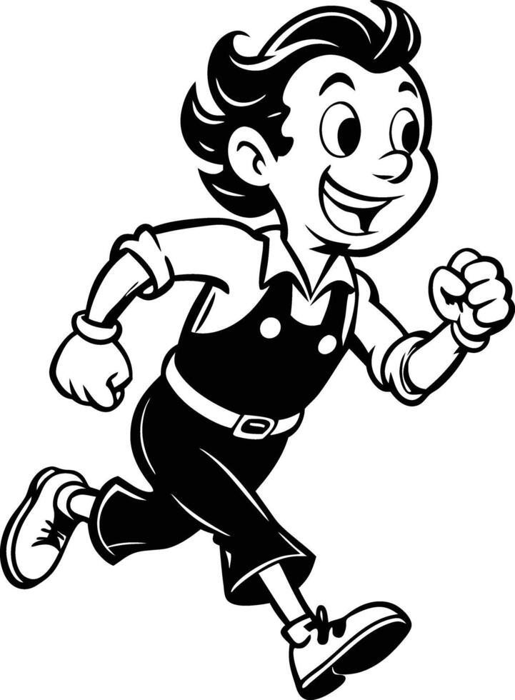 cartoon people running illustration black and white vector