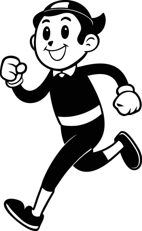 cartoon people running illustration black and white vector
