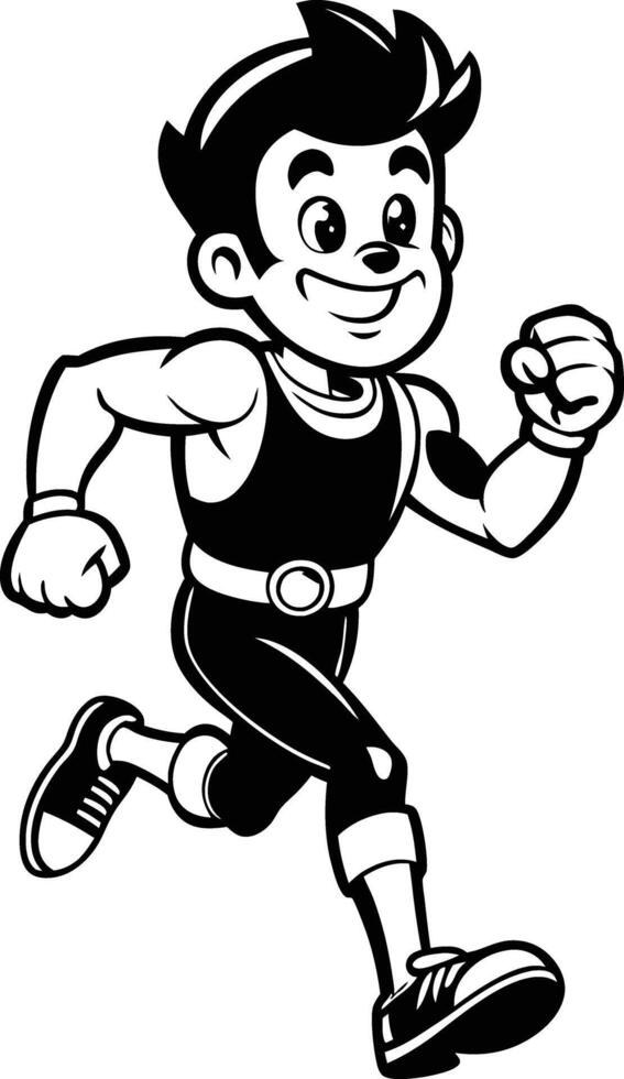 cartoon people running illustration black and white vector