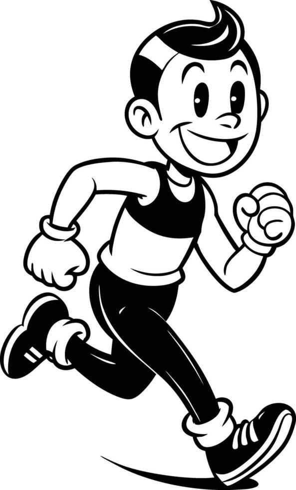 cartoon people running illustration black and white vector