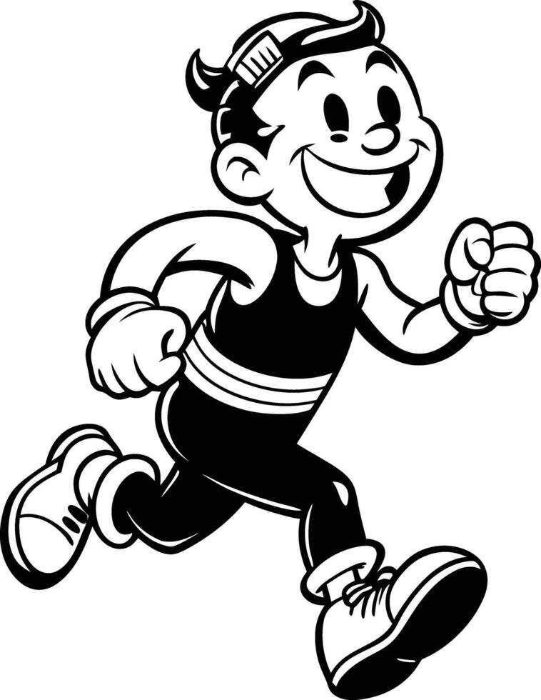 cartoon people running illustration black and white vector