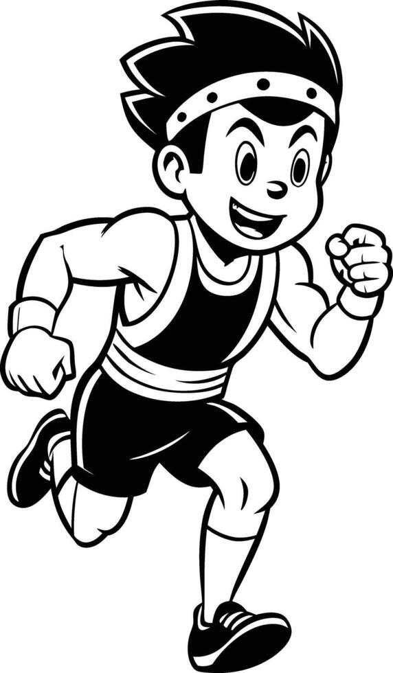 cartoon people running illustration black and white vector