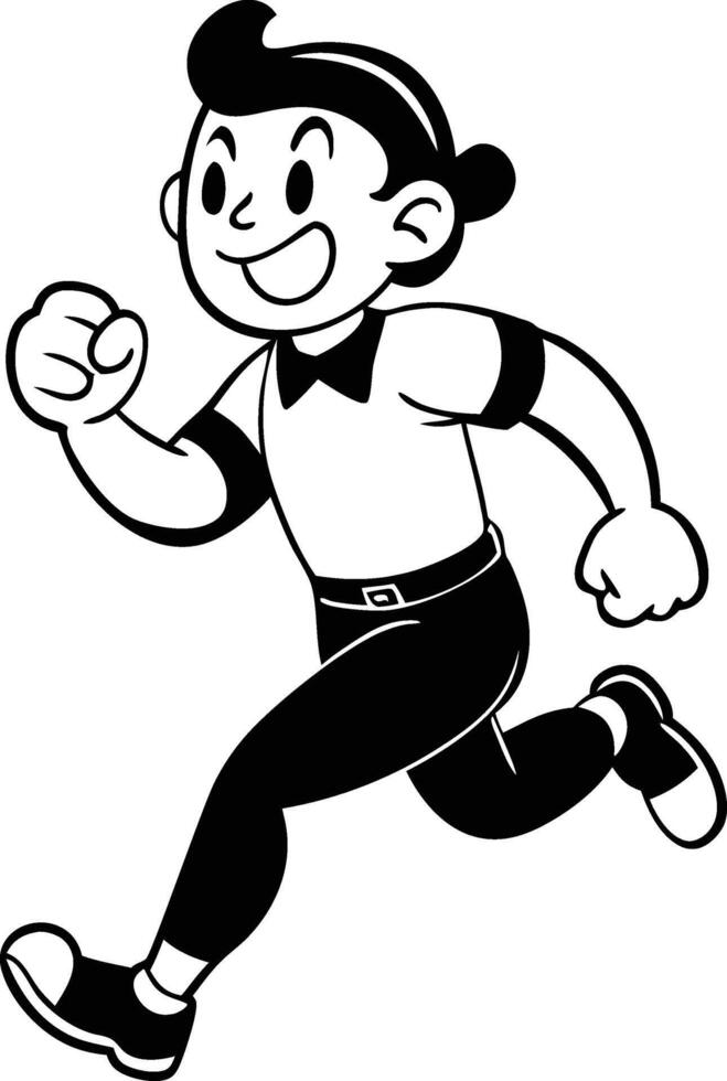 cartoon people running illustration black and white vector