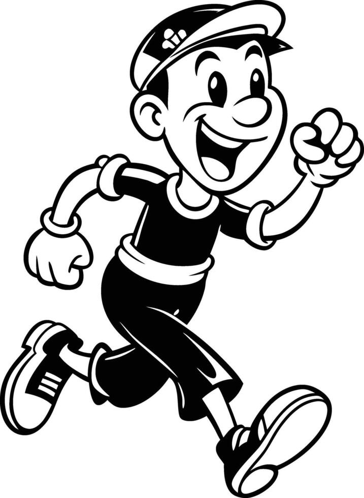 cartoon people running illustration black and white vector
