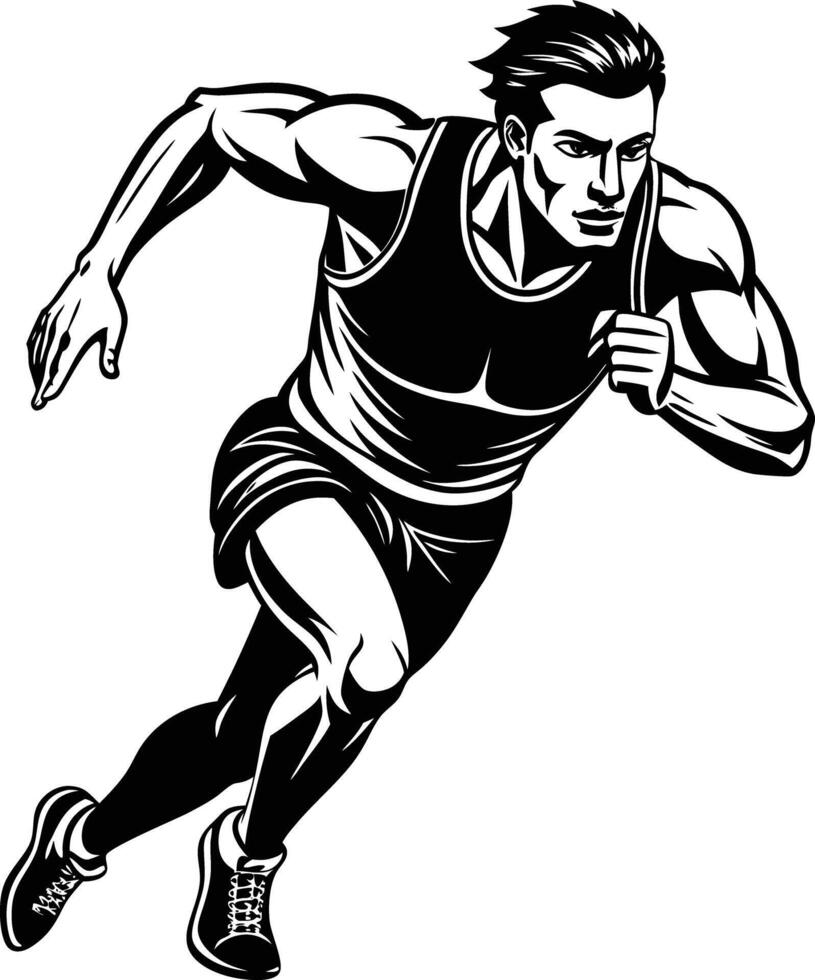 Illustration of a running man black and white vector