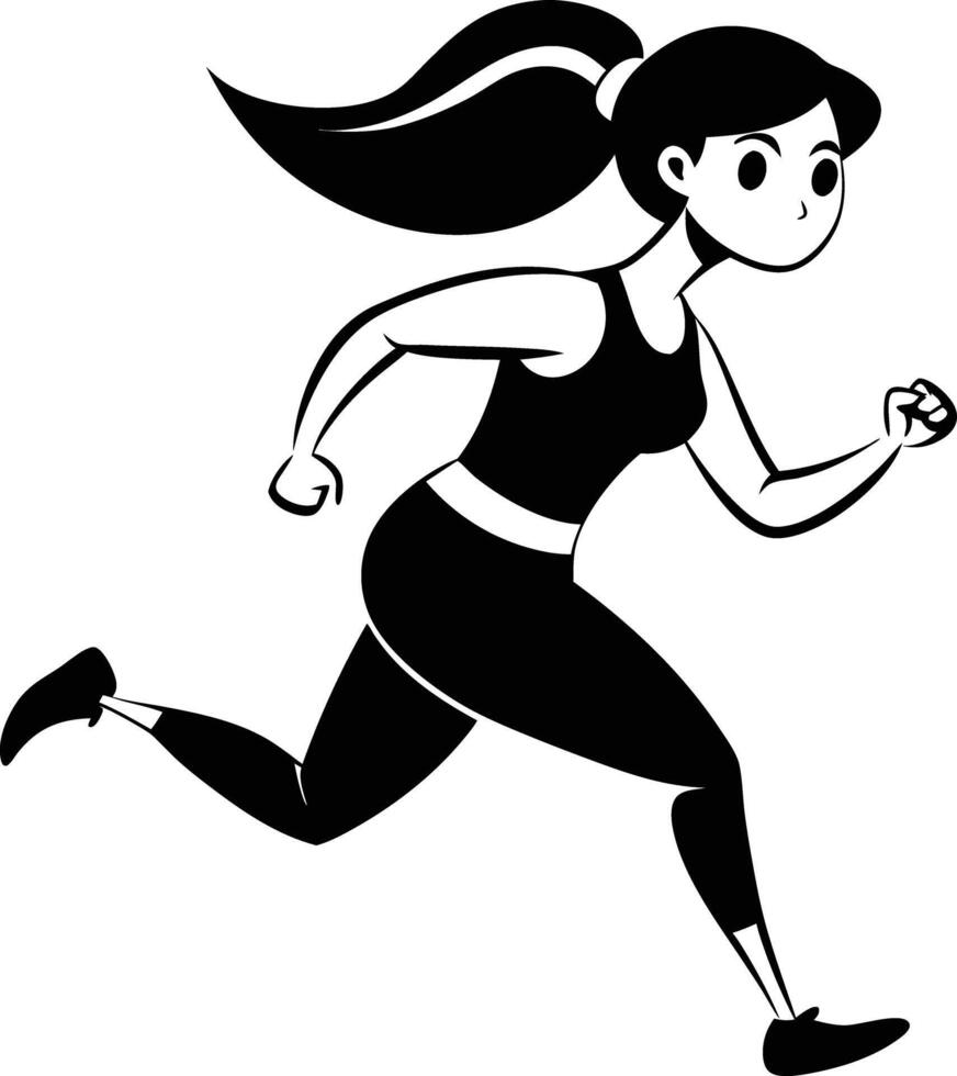 silhouette of a woman running illustration black and white vector
