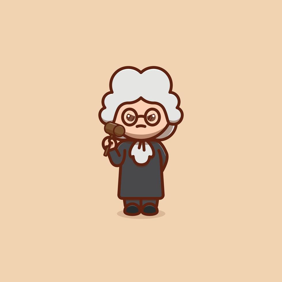 angry judge who is holding a hammer cartoon illustration National Day of Justice concept icon isolated vector