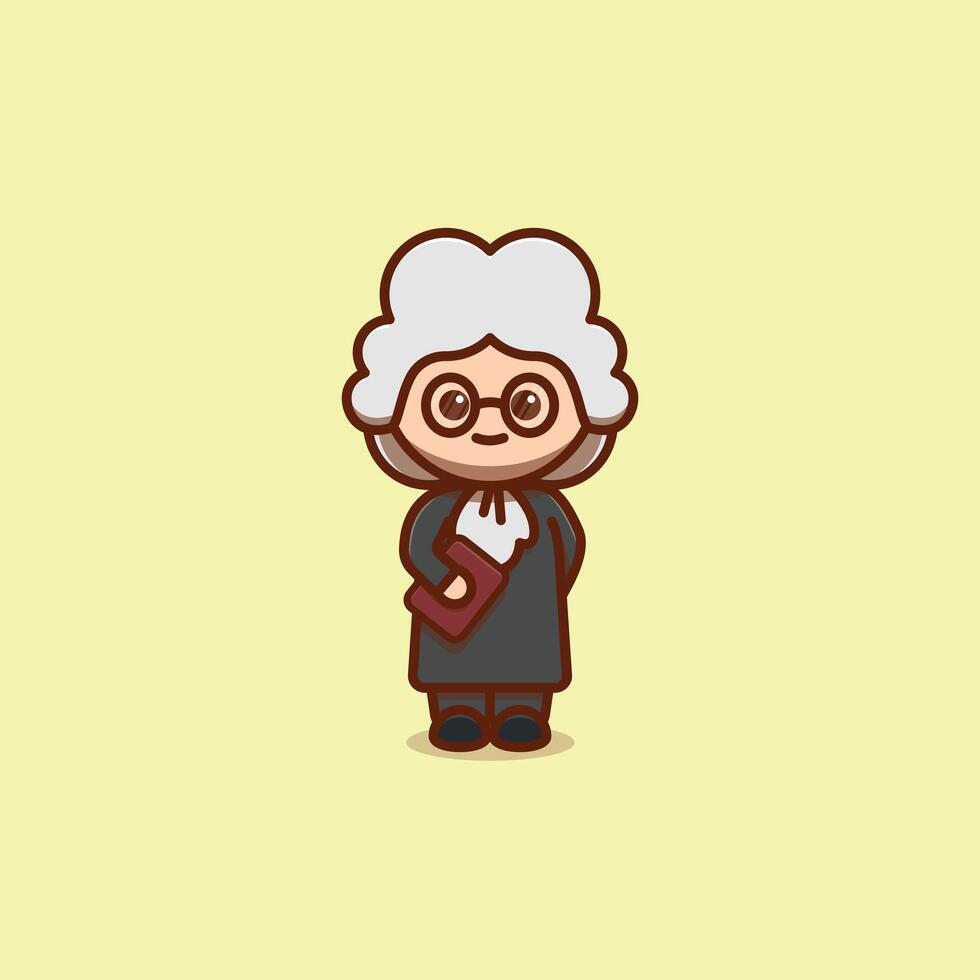 happy judge who is holding a book cartoon illustration National Day of Justice concept icon isolated vector