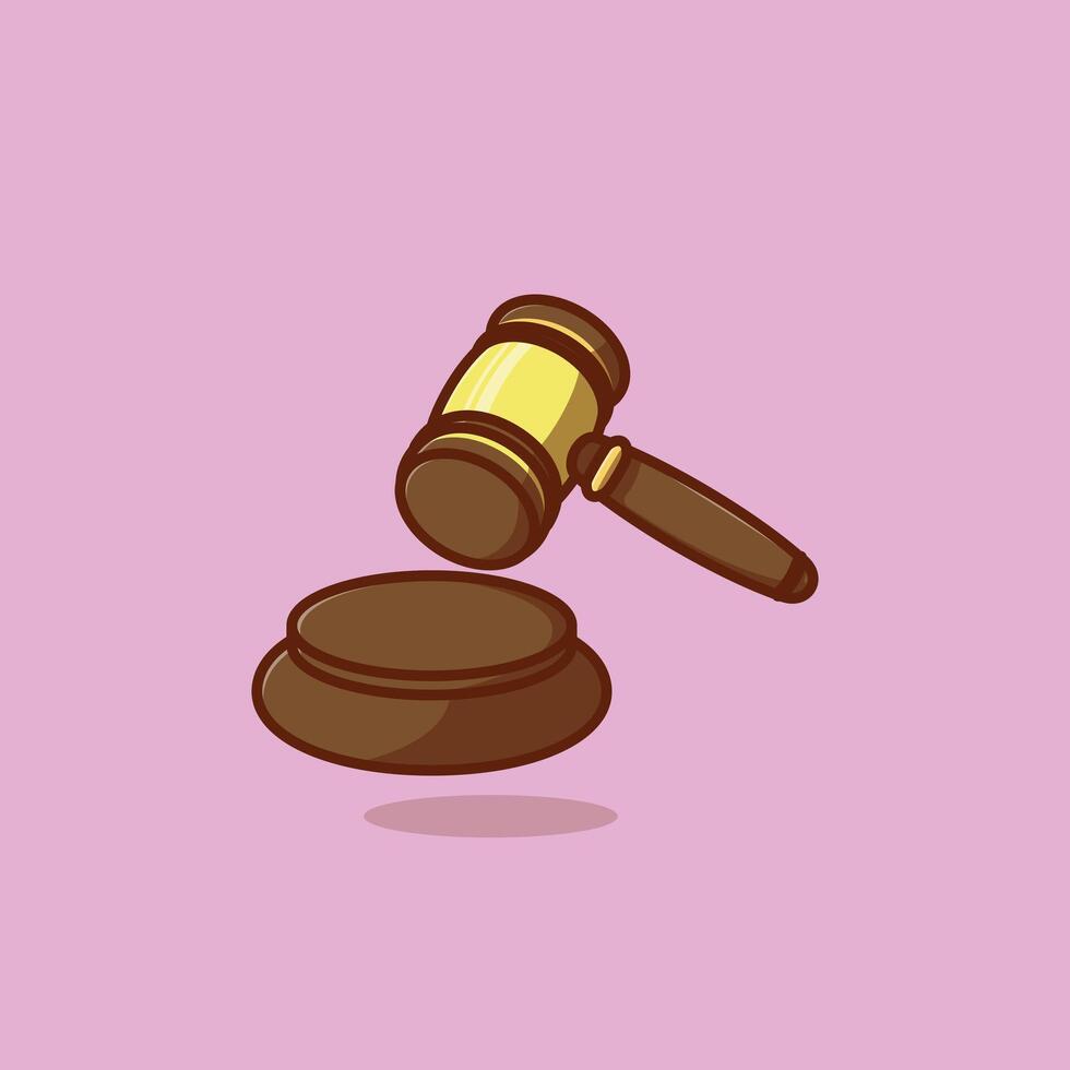 the judge's wooden gavel in court cartoon illustration National Day of Justice concept icon isolated vector