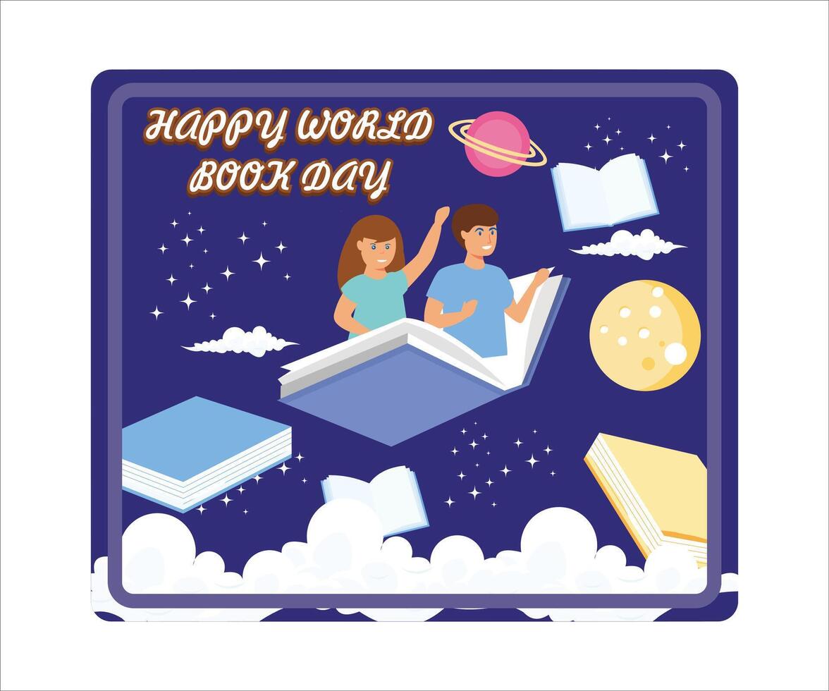 World Book Day with Children. Stack of Books to Read, Increase Insight and Knowledge. Flat modern illustration vector
