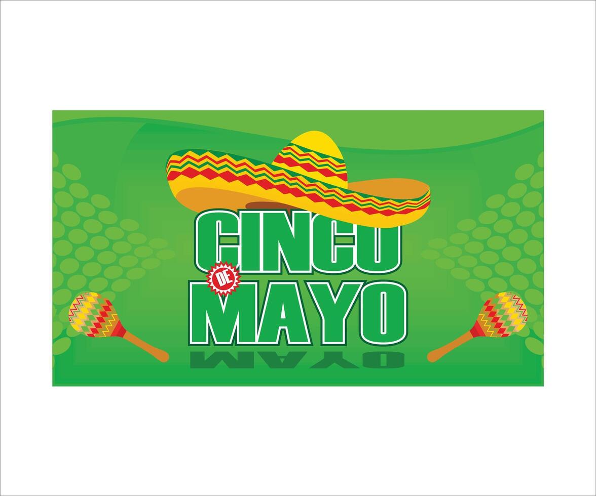 Cinco de Mayo emblem design with lettering, sombrero and maracas symbols of holiday. Flat modern illustration vector