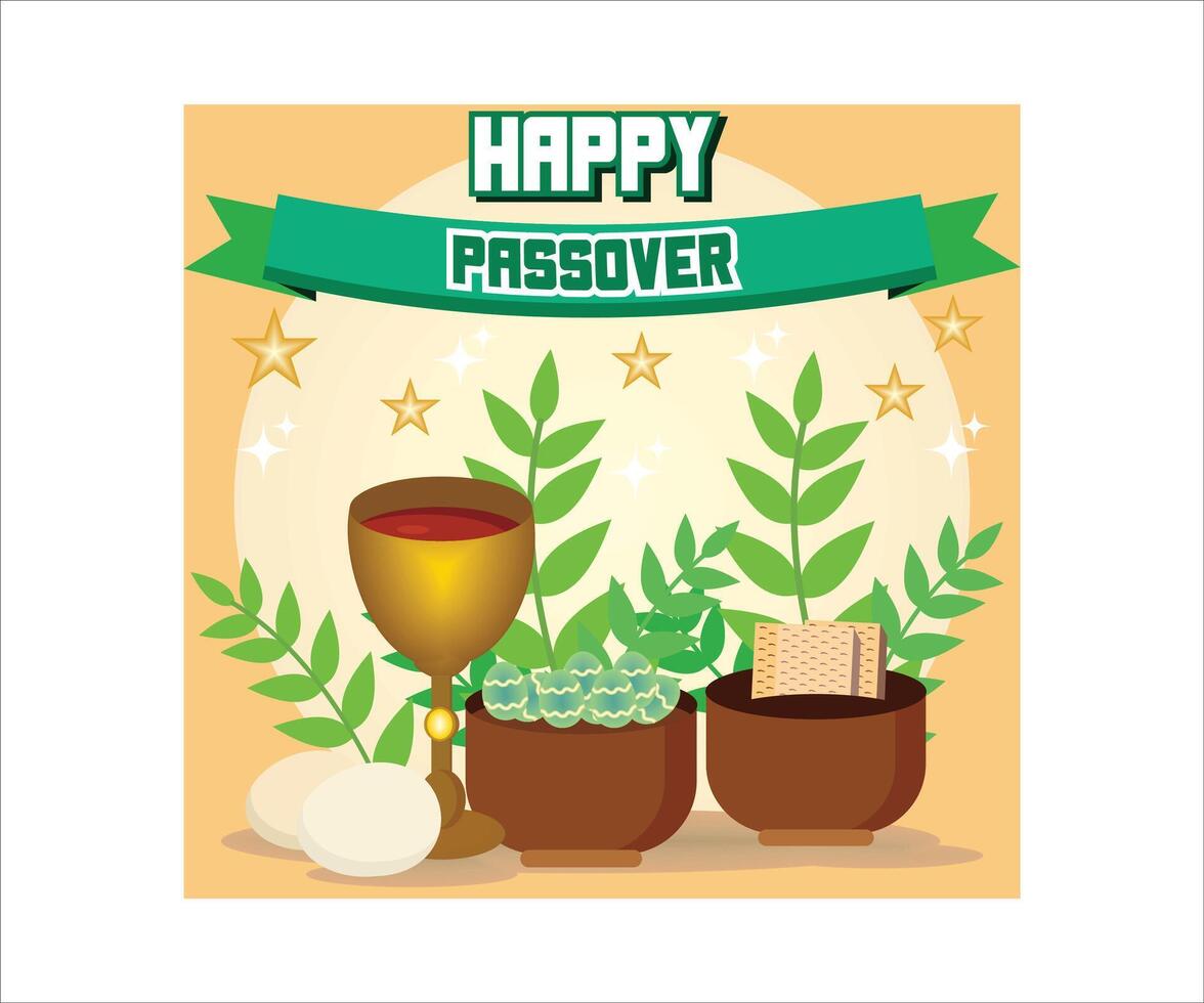 A of the traditional matzot, eggs Passover. Flat modern illustration vector