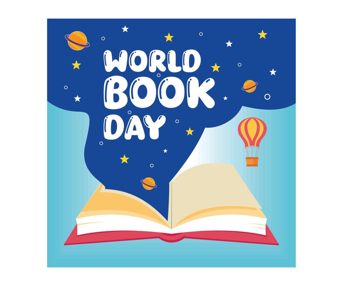 World Book Day. Open book with blue sky background. flat modern illustration vector