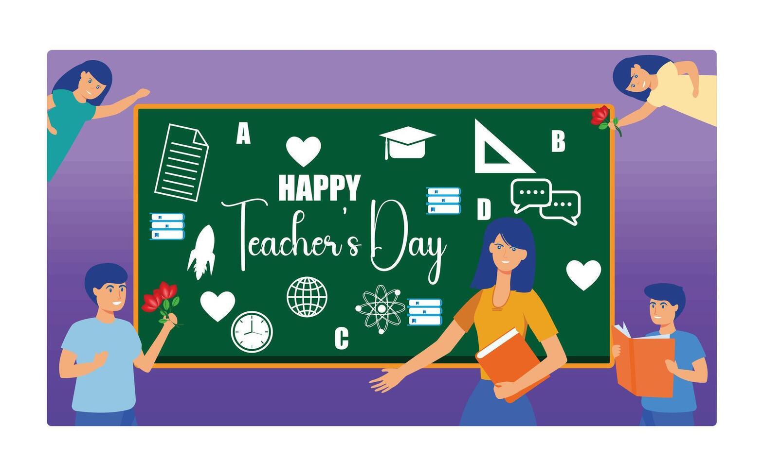 Happy Teacher's Day. Render of Scene for Teacher Day with Happy Teachers Day Text. flat modern illustration vector