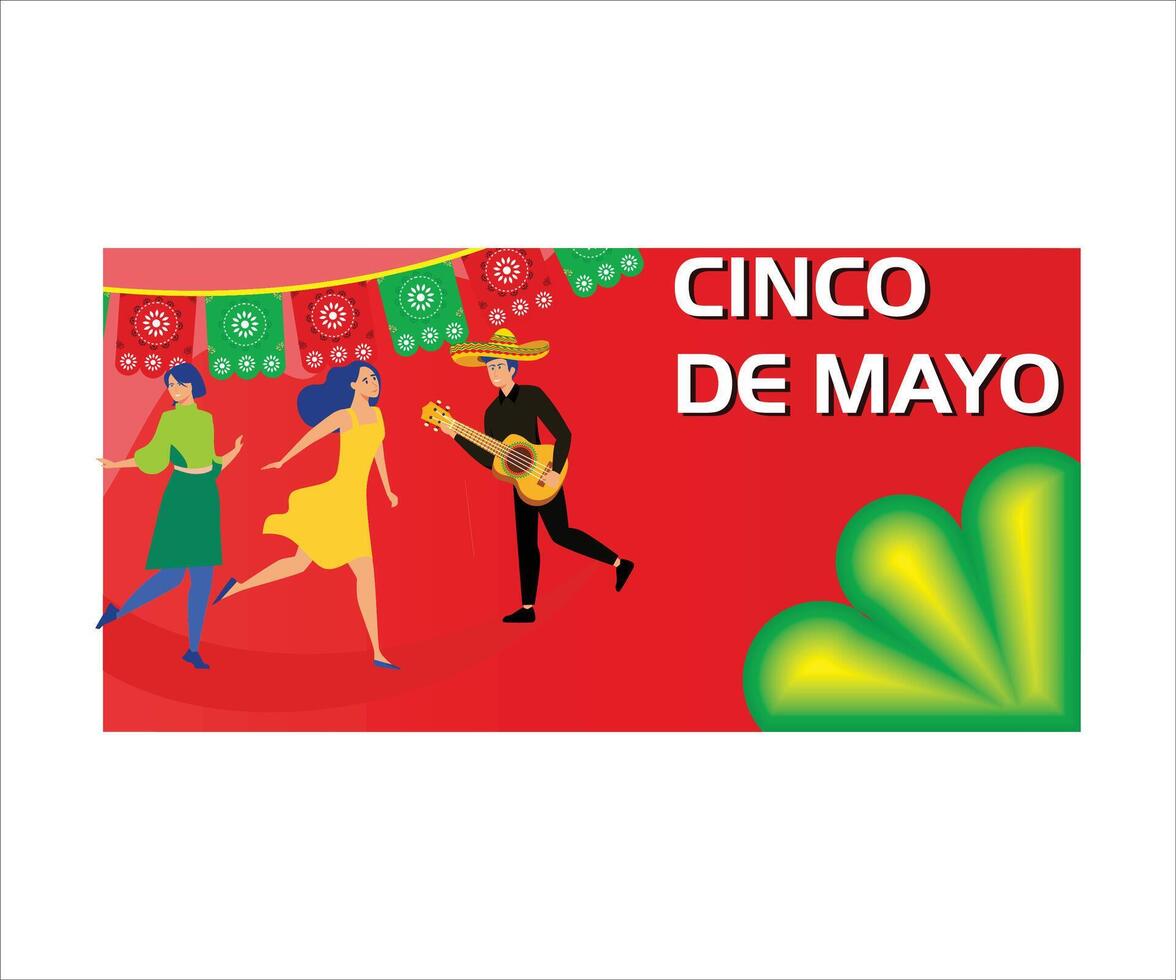 Men and women take part in the parade on the occasion of cinco de mayo. Of cinco de mayo celebration concept. Flat modern illustration vector