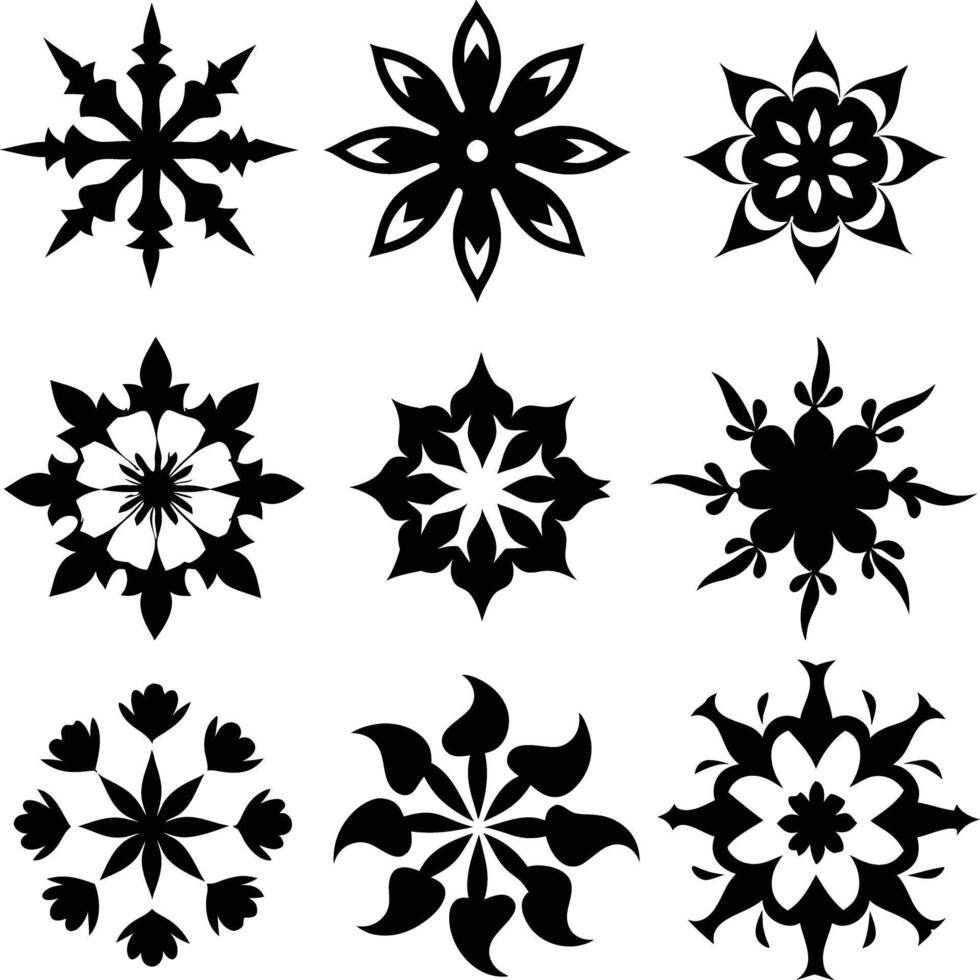 set of symmetrical calligraphic pattern illustration black and white vector
