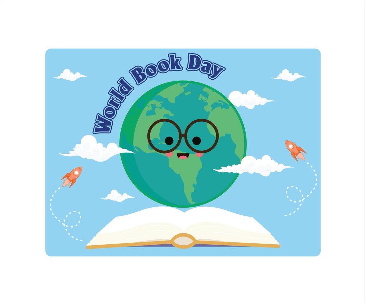 World Book Day with stack of books. Books and globe. World Book Day background concept. Flat modern illustration vector