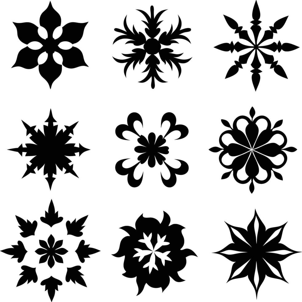 set of symmetrical calligraphic pattern illustration black and white vector