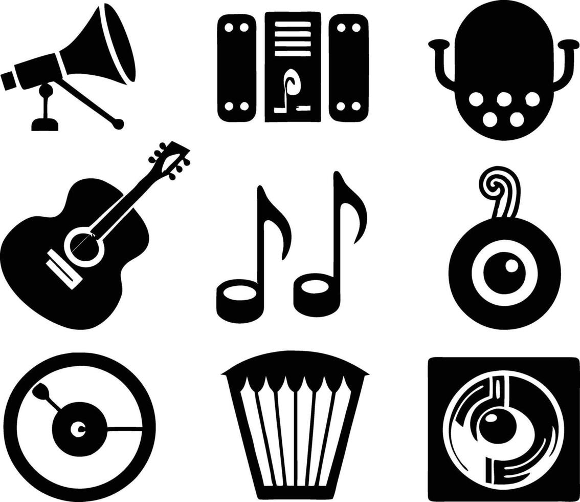 set of music icon illustration. classic, digital, modern, entertainment, stereo, flat, treble, tune, dj vector
