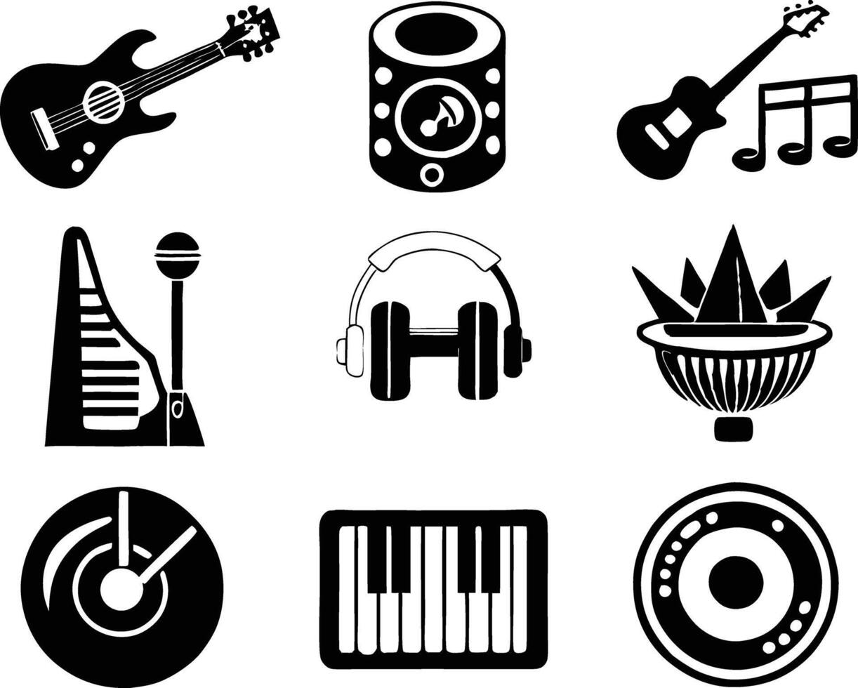 set of music icon illustration. classic, digital, modern, entertainment, stereo, flat, treble, tune, dj vector