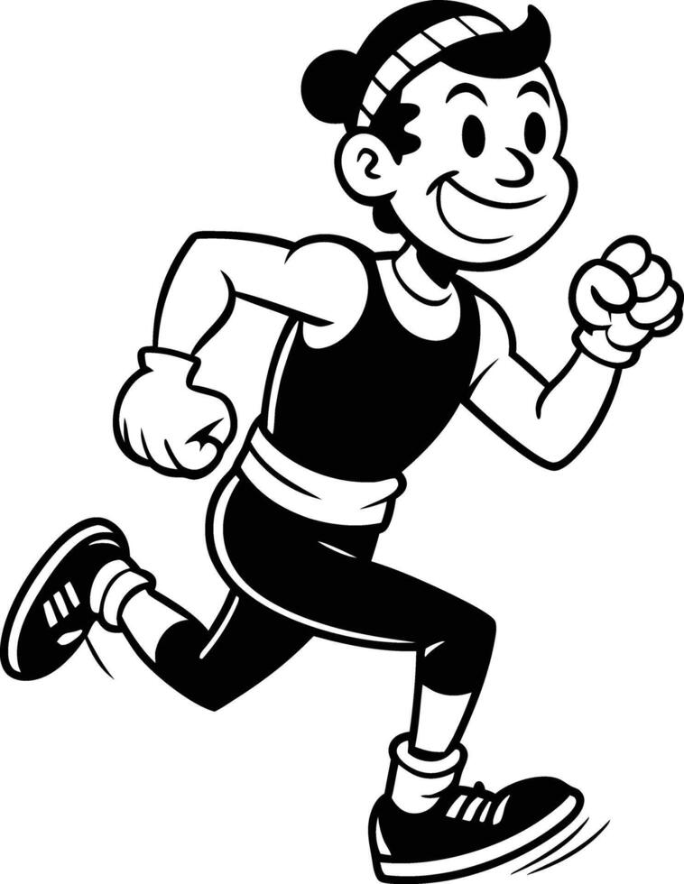 cartoon people running illustration black and white vector