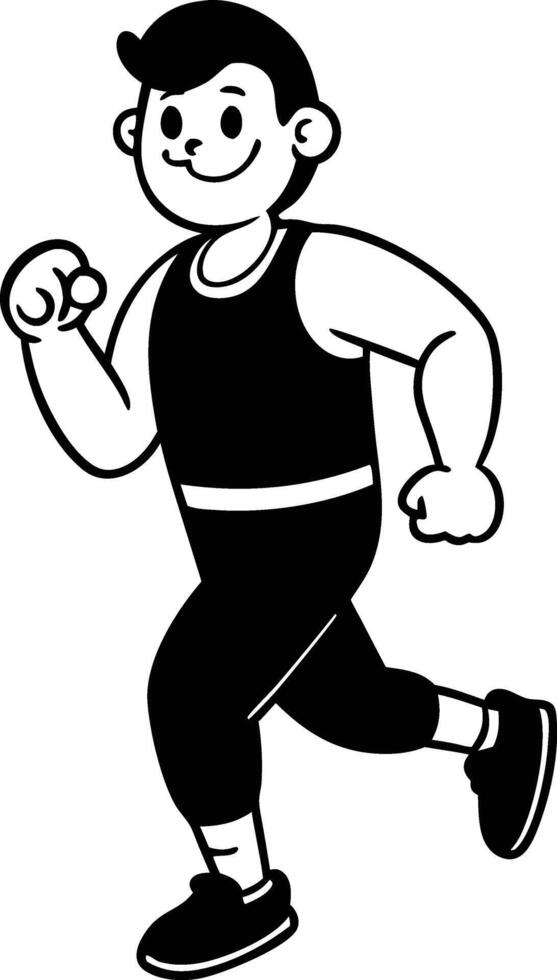 cartoon people running illustration black and white vector