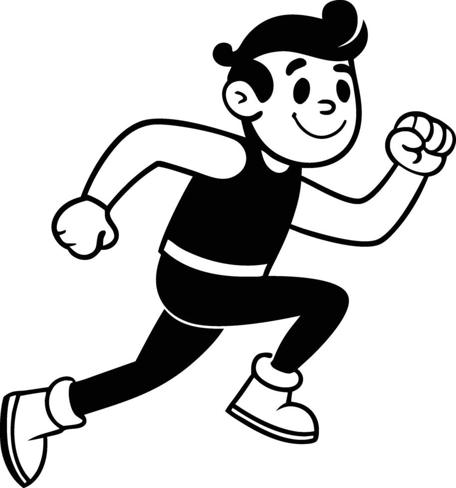 cartoon people running illustration black and white vector