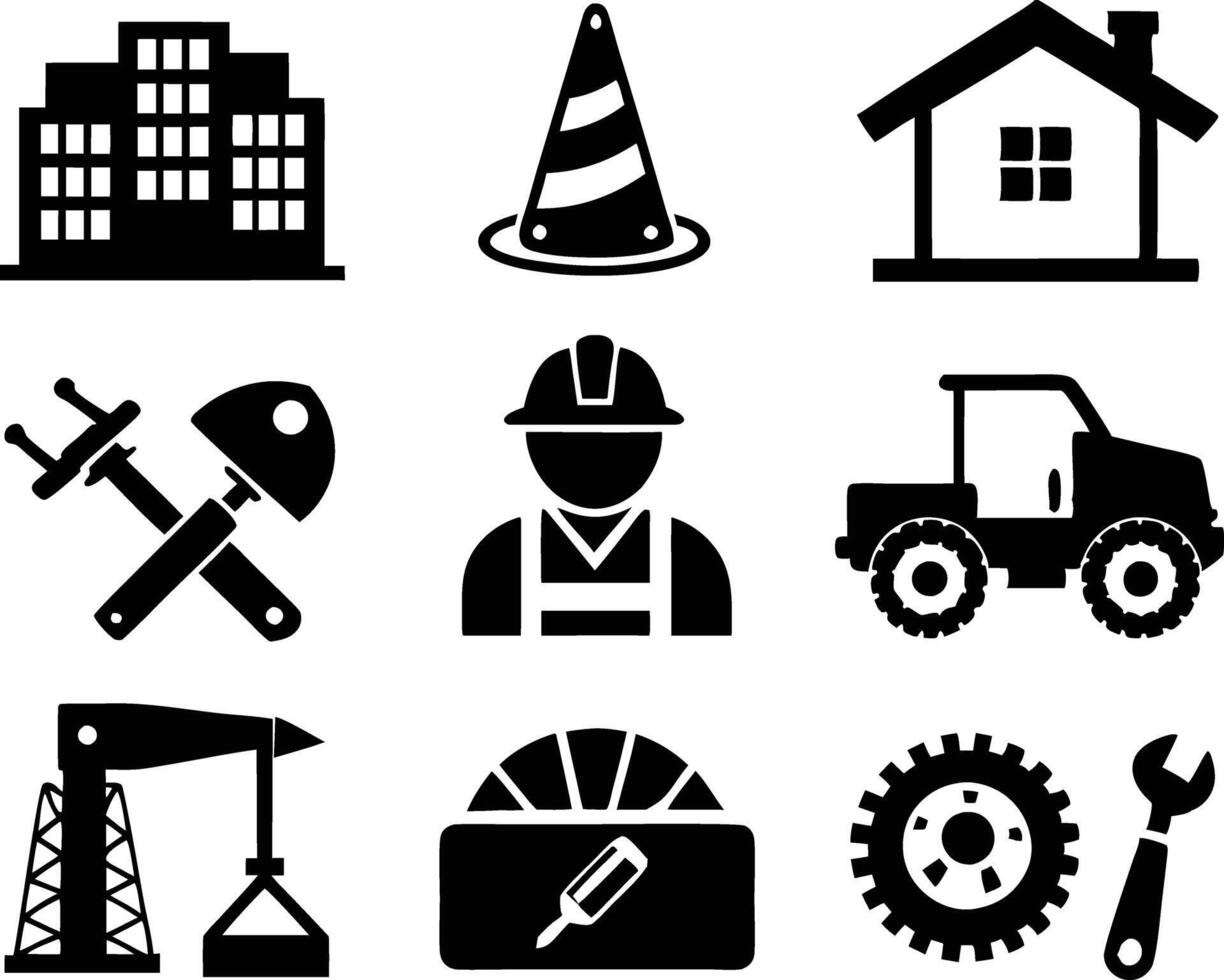 Set of construction icon illustration. insurance, labour, maintenance, electrician vector